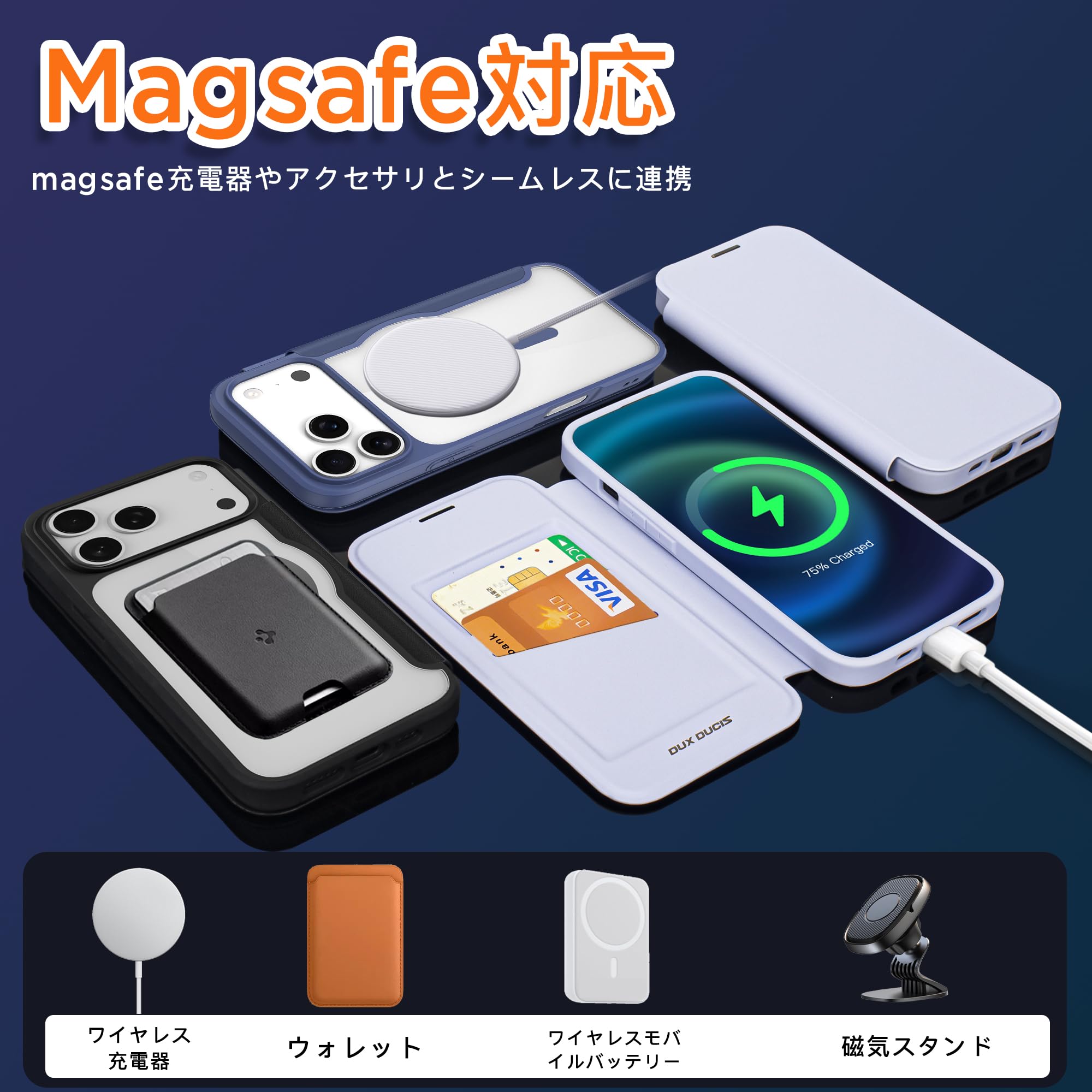 Amazon.co.jp: NODALA iPhone17 Pro Max 用 ケース 手帳型 背面クリア